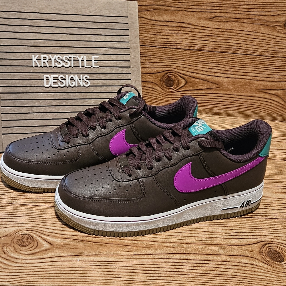 Nike Air Force 1 '07 Baroque Brown/Vivid Purple/Stadium Green Size 9.5 Mens New